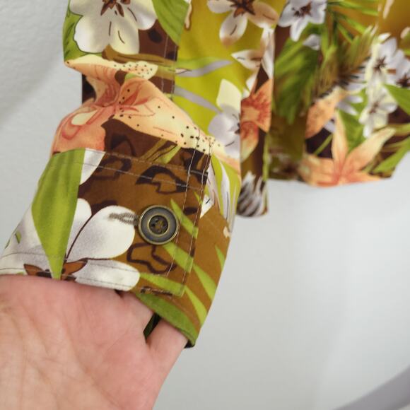 Tan Jay Jacket Womens Large Floral Tropical Long Sleeve Button Up Statem… - Picture 6 of 12